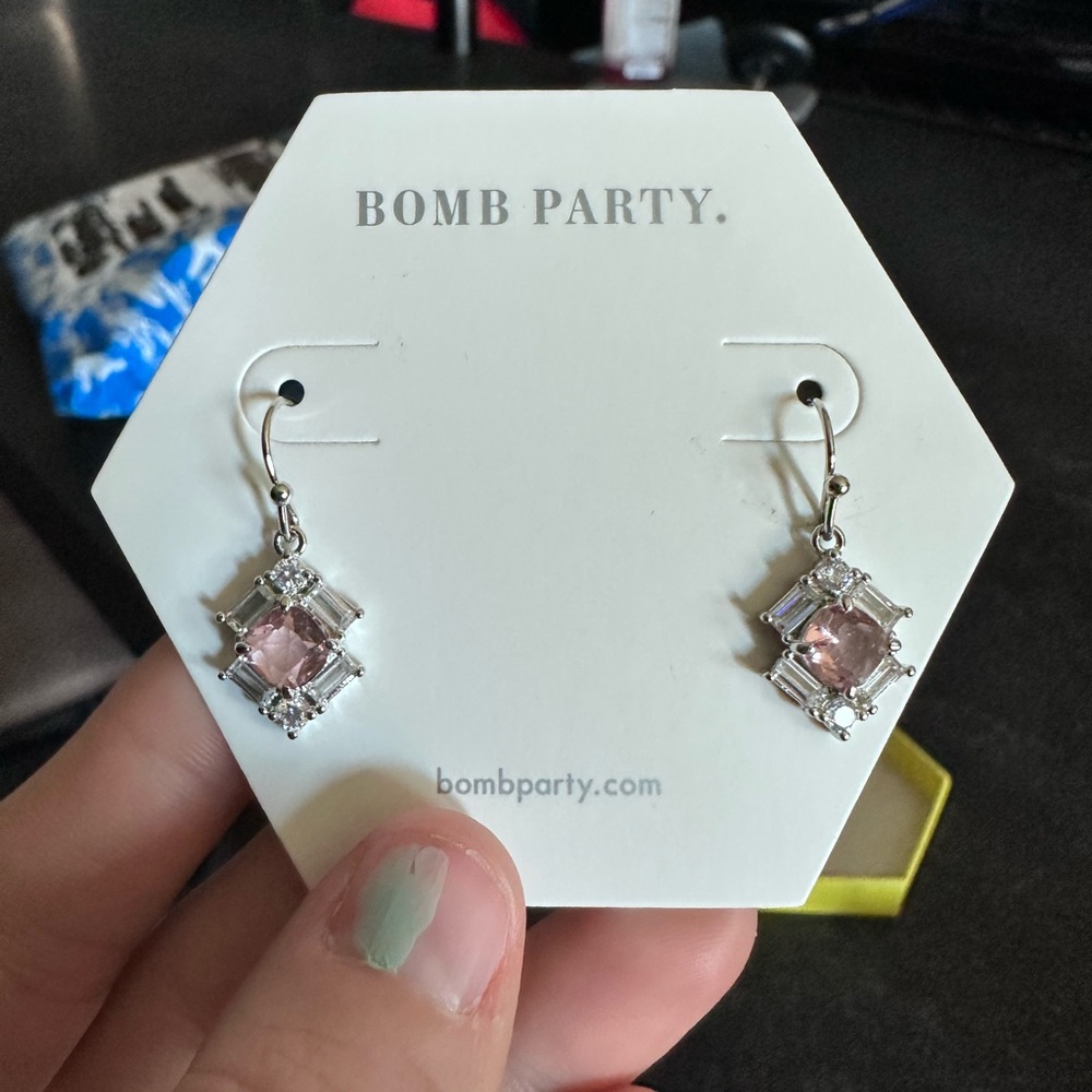 Bomb Party Mystical Charm lab created light brown/ pink amethyst earrings